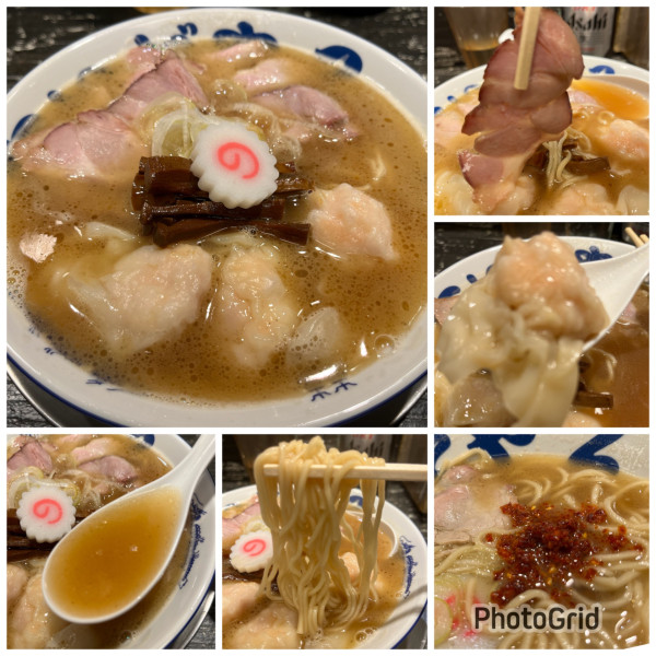 「海老ワンタン麺並130g 1330円ビール600円」@あいだや2の写真