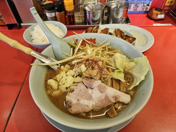 「特製カレーとんこつラーメン+白髪ねぎ」@ラーメン山岡家 日立東金沢店の写真
