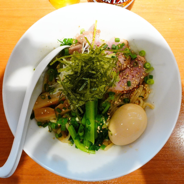 「鴨まぜそば 並盛＋味玉＋麒麟ラガー中瓶」@麺屋 上々の写真