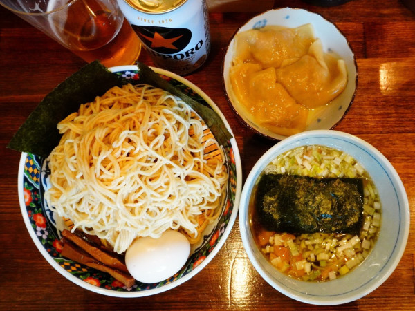 「奈つやのもちもち雲呑味玉つけそば＋味玉＋黒ラベル」@奈つやの中華そばの写真