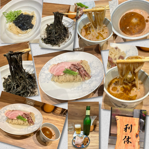 「【限定】富山産蛍烏賊の冷たいつけそば+烏賊黒造り+🍺」@麺庵 利休の写真