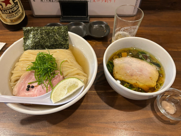 「醤油つけ麺+おつまみ天国三種盛り」@だれやめやの写真