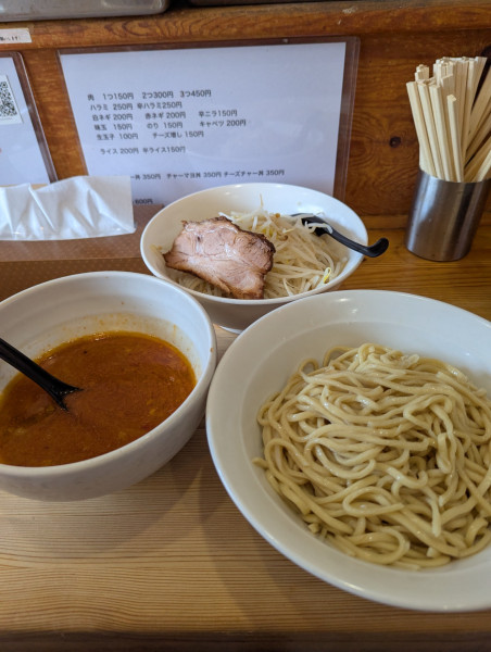 「辛つけ麺400g+肉1枚」@J郎麺の写真