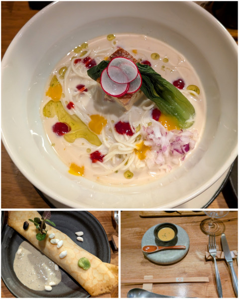 「【限定】冷しカニらーめんクレープ仕立スパニッシュオムレツ添え」@海老丸らーめんの写真