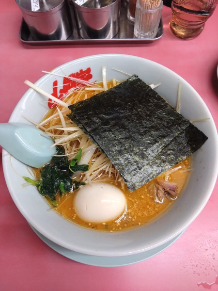 「特製味噌󠄀ネギラーメン（かため）＋味付玉子」@ラーメン山岡家 花見川区店の写真