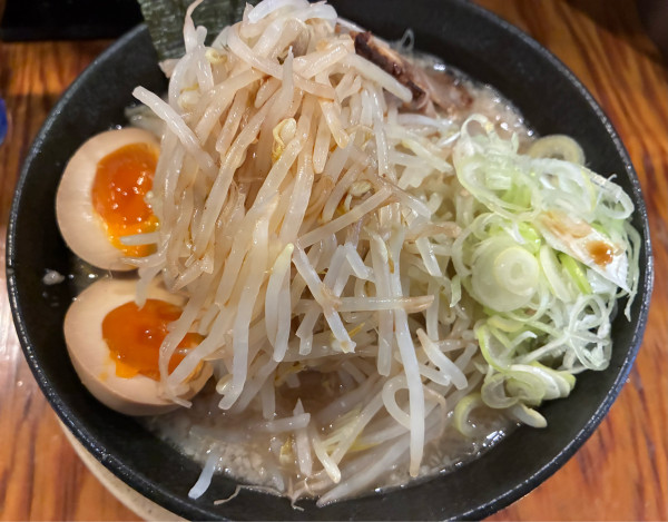 「モヤシ味玉ラーメン 塩豚骨味変更」@らあ麺 やったる 新宿店の写真