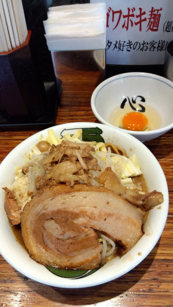 「濃厚雷そば【ミニ】+チーズ×2+生卵」@雷 松戸駅東口店の写真