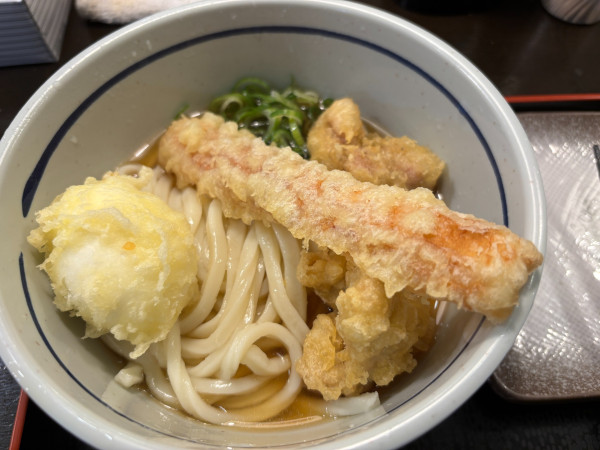 「とり天ちくわ天ぶっかけ＋半熟卵天」@おにやんま 新橋店の写真