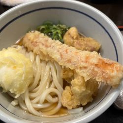 とり天ちくわ天ぶっかけ＋半熟卵天