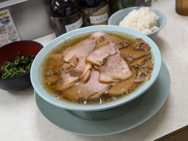 「チャーシュー麺、ほうれん草、めし」@川口トラちゃんラーメンの写真
