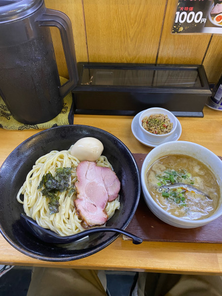 「鶏と豚の煮干しつけ麺大盛りシビ辛ミンチ煮玉子¥1,390円(限定」@麺屋 白神の写真