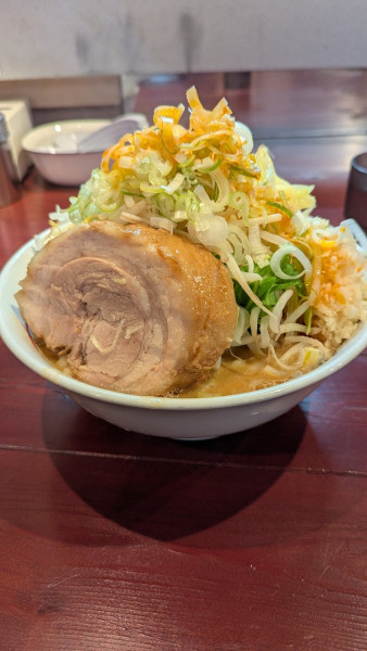 「ラーメン(ぶた一切れ)野菜、ニンニク、ネギ、ラー油マシマシ」@ちばから 穴川店の写真