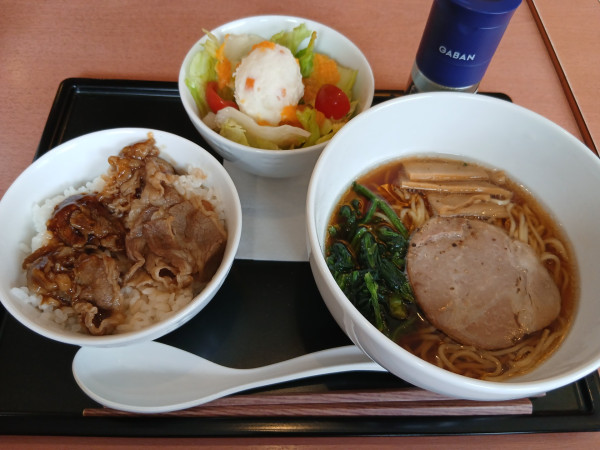 「ミニ中華とミニ牛カルビ丼+ドリンクバー 1497円」@デニーズ 谷在家店の写真
