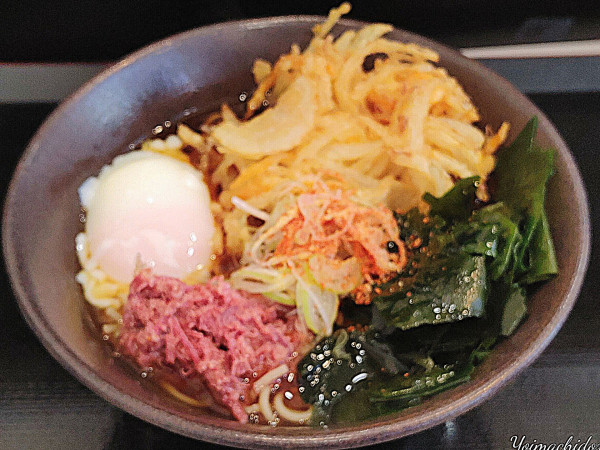 「朝そば（温、温泉玉子：450円）」@ゆで太郎 北本深井店の写真