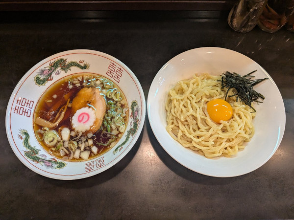 「つけそば丸鶏ver+生卵」@中華そば 春ちゃんの写真