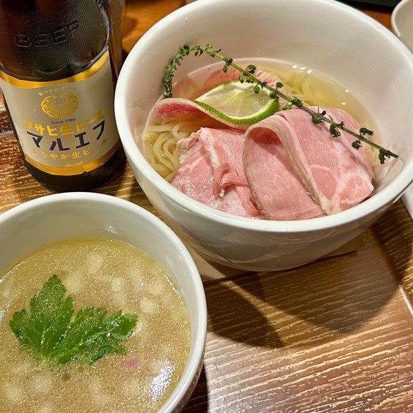 「青森県産特製餃子＋瓶ビール＋塩の昆布水つけ麺」@麺匠 竹虎の写真