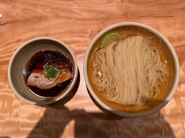 「醤油つけ麺（大盛）➕割りスープ」@迂直の写真