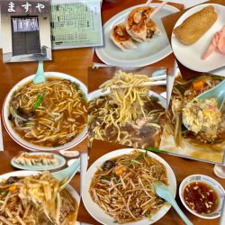 もやしそば、あんかけチャーハン、餃子、いなり寿司