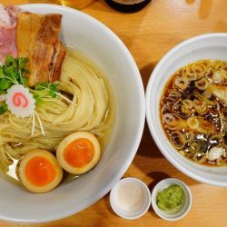 椎茸昆布水つけ麺＋半熟煮玉子＋瓶ビール