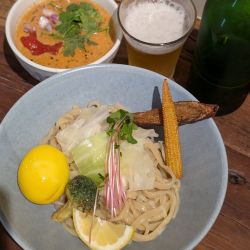極太スパイスつけ麺＋エスニック味玉＋瓶ビール