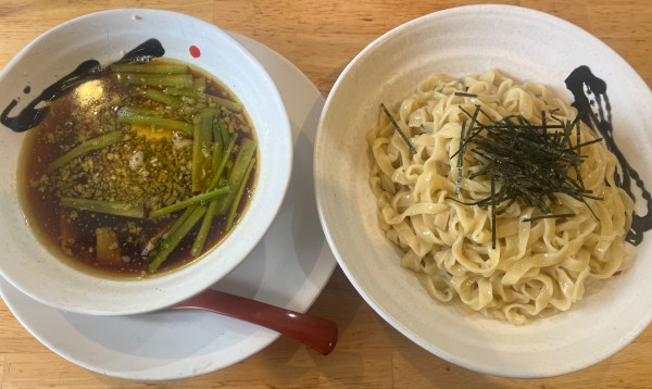 「醤油つけ麺（太麺）1000円+肉ご飯100円」@らーめん天神下 大喜の写真