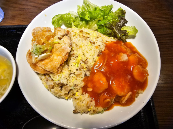 「油淋鶏＆海老チリ＆チャーハン　1150円」@中華飯店 幡龍 弘前城東店の写真