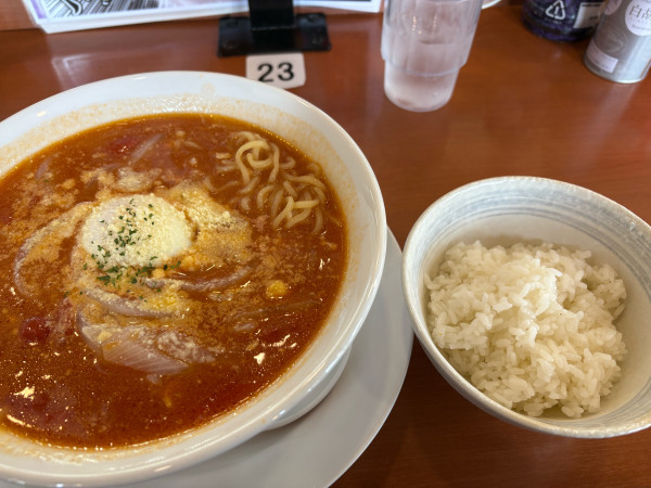 「【期間限定】トマト&カレーらーめんライスセット990円」@幸楽苑 水戸石川店の写真