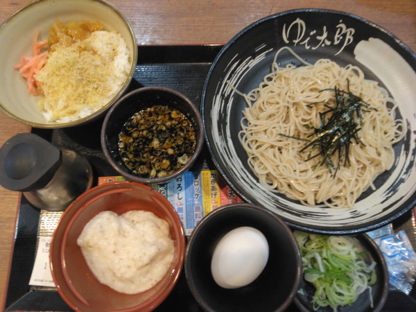 「朝そば、月見芋ミニ丼セット550円」@ゆで太郎 柏豊四季店の写真