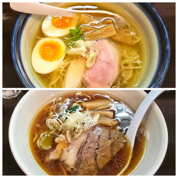 「しおらーめん+味玉・しょうゆらーめん」@らーめん奏の写真