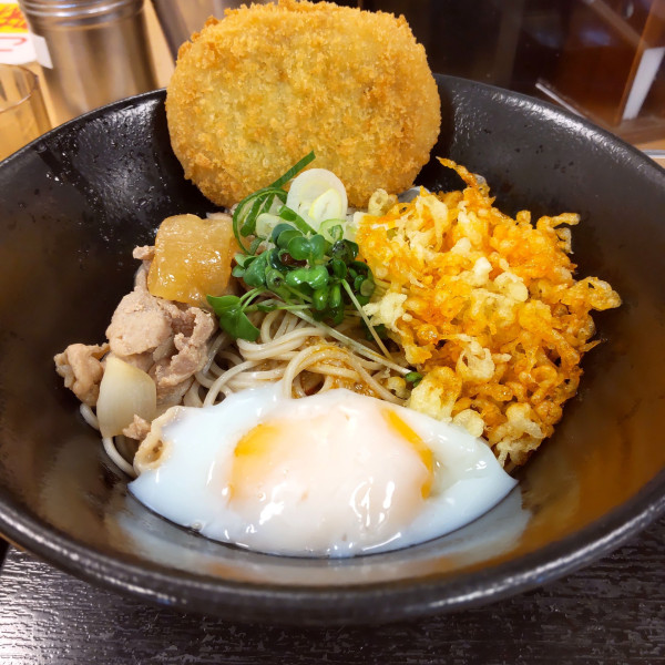 「【季節限定】坦々風冷しそば（￥750）＋コロッケ（クーポン）」@ゆで太郎 蒲田中央通り店の写真