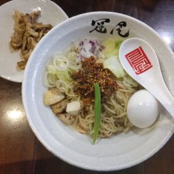 濃厚辛和え麺(麺1.5玉) 1100円 + 炙り鶏皮220円