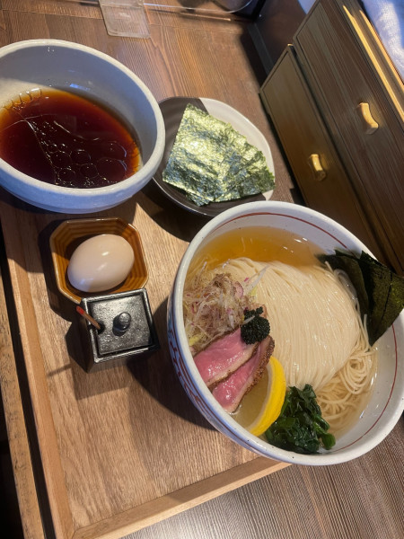 「鰹昆布水と鴨細つけ麺(醤油)+大盛+海苔」@鴨出汁中華蕎麦 麺屋yoshikiの写真