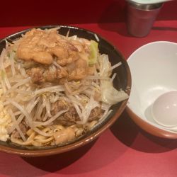 豚1枚アブラーメン つけ麺味　生卵