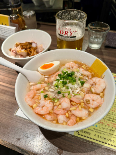 「たぶん神田で1番海老が入ってる冷たい海老らー麺」@塩生姜らー麺専門店MANNISHの写真