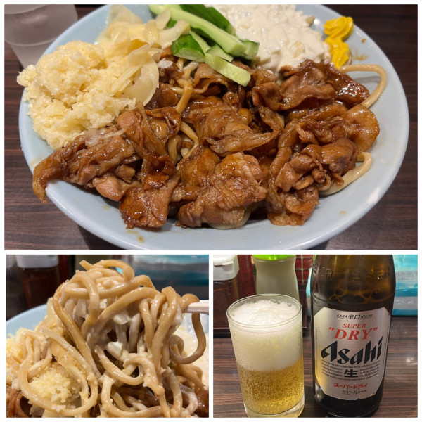「すごい冷やし中華(麺400㌘)1300円ビール550円」@立川マシマシ 8号店の写真