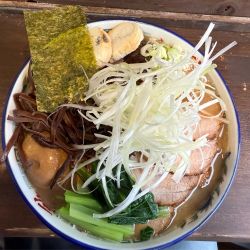 焼豚らーめん麺大盛り煮玉子・白髪ネギ・きくらげ・ゴロゴロチャーシ