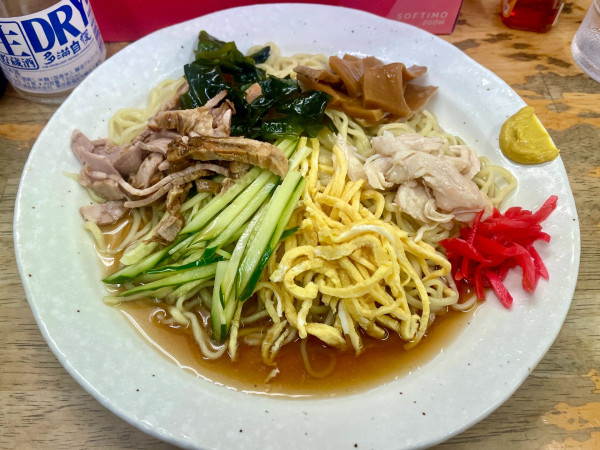 「アサヒスーパードライ＋多満自慢生貯蔵酒＋メンマ皿→冷し中華」@丸幸の写真