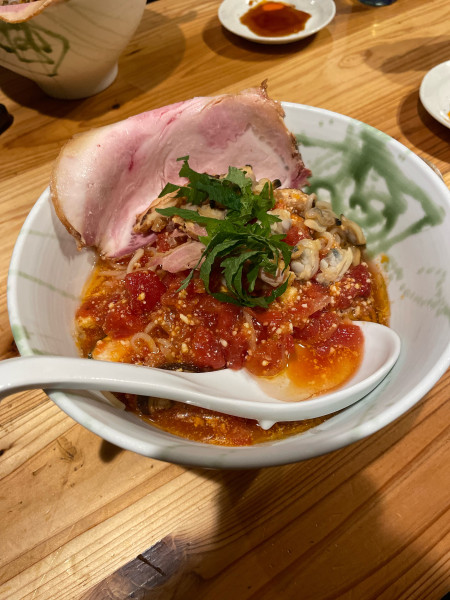 「限定 冷製トマトまぜそば」@川の先の上の写真