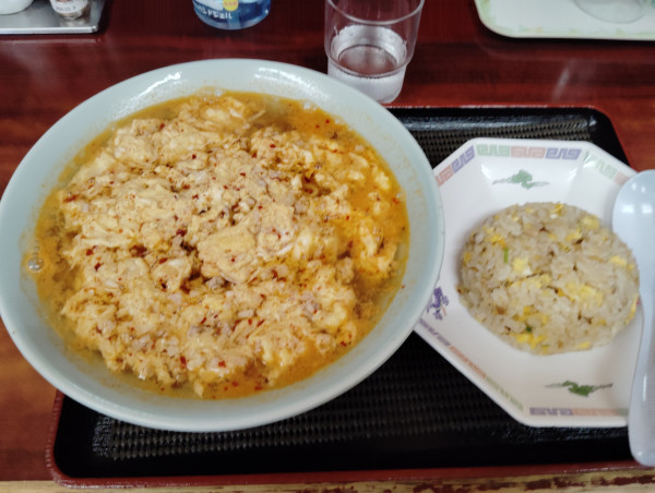 「タンタンメンと半チャーハンセット　990円」@餃子本館 本店の写真