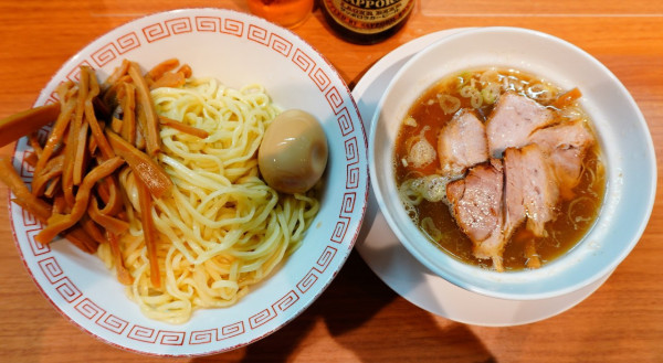 「つけ麺(並)+味玉+メンマ+ビンビール」@喜多方ラーメン 新じまの写真
