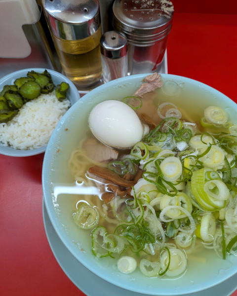 「中華そば(塩変更)＋ネギ＋茹で卵＋無料ライス」@邦ちゃんラーメン 両国店の写真