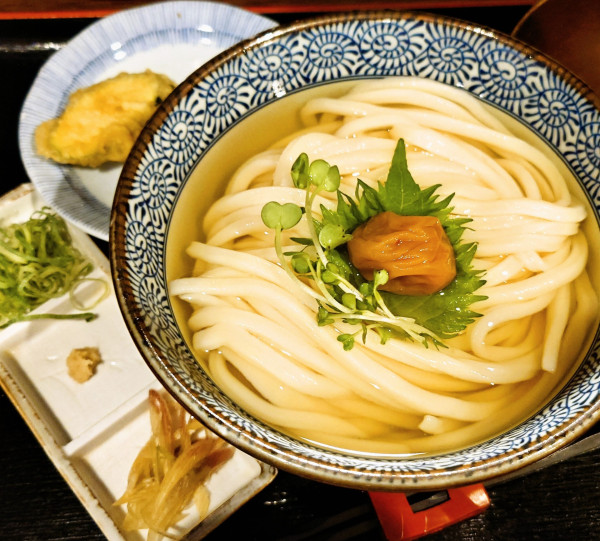 「期間限定　梅冷やかけ＋ズッキーニの天ぷら」@讃岐うどん 蔵之介の写真