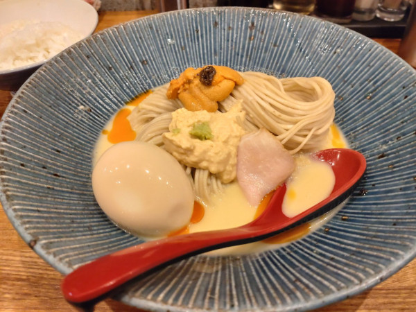 「限定　とうもろこしの冷やし雲丹そば＋半ごはん」@麺処 青野の写真