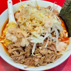 ラーメン半分SKニンニクアブラ＋炙＋崩＋ショウガ＋海苔