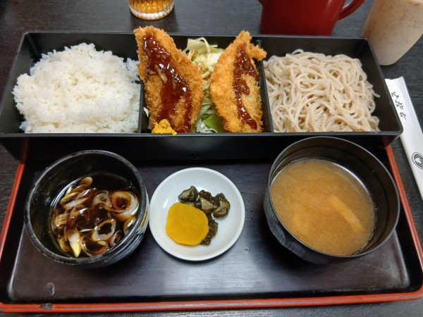 「サービスセット「アジフライ・もり蕎麦セット」830円」@大むら茶屋の写真