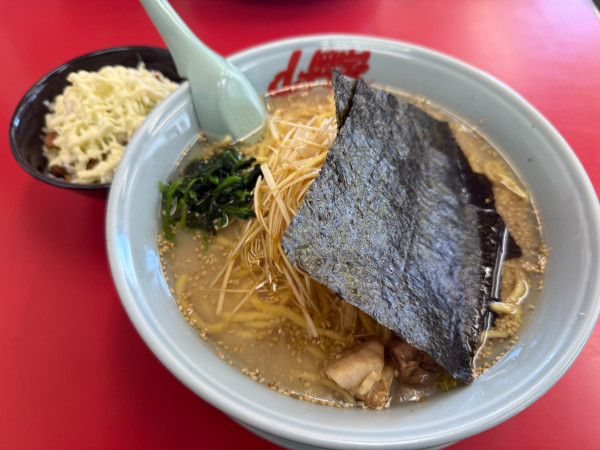 「塩ネギラーメン大盛り背脂変更+ネギマヨチャーシュー丼」@山岡家 越谷レイクタウン店の写真
