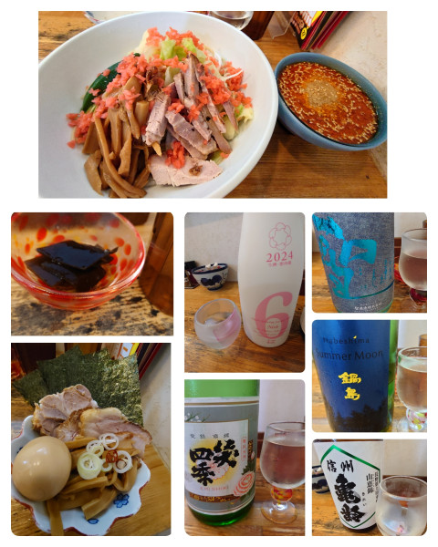 「季節限定 冷やし辛つけそば＋ 特製＋日本酒×4」@中華そば専門 とんちぼの写真