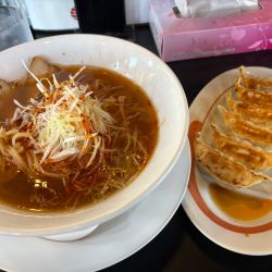ねぎらーめん630円、餃子セット200円