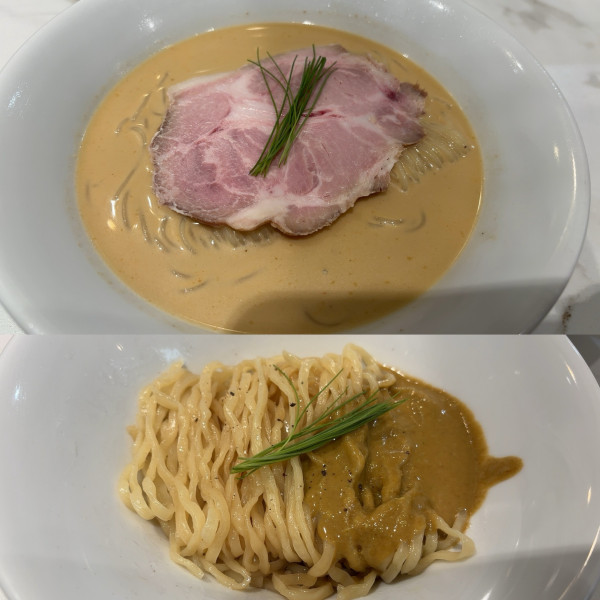 「甘海老と浅蜊の冷やし蕎麦1200円、甘海老と青唐辛子の和え玉40」@中華そば 左とうの写真