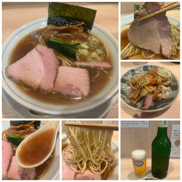 「醤油ラーメン1000円 瓶ビール（中瓶）あて付き700円」@らーめん3000の写真